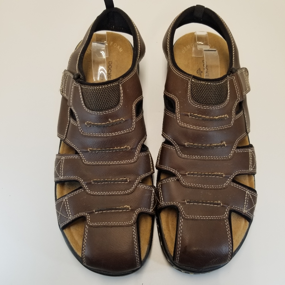 Dockers Searose Mens Size 13M Brown Faux Leather Fisherman Sandal Memory Foam